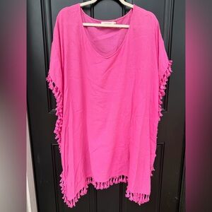 Buddy Basics Hot Pink Tassel V-Neck Tunic Caftan